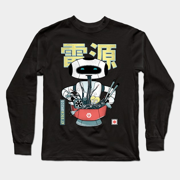 Ramen Noodles Japanese Robot - Power Supply Long Sleeve T-Shirt by PawkyBear